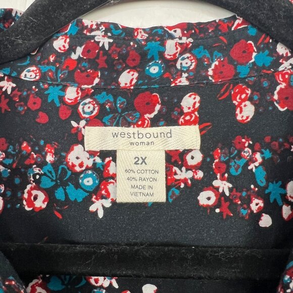 Westbound Woman Black Red Blue Floral Button Down Shirt 2X - Picture 2 of 5